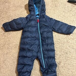 LL Bean Navy Blue 650 Goose Down Puffer Bunting Snowsuit w/ Hood Size 0-3 Infant